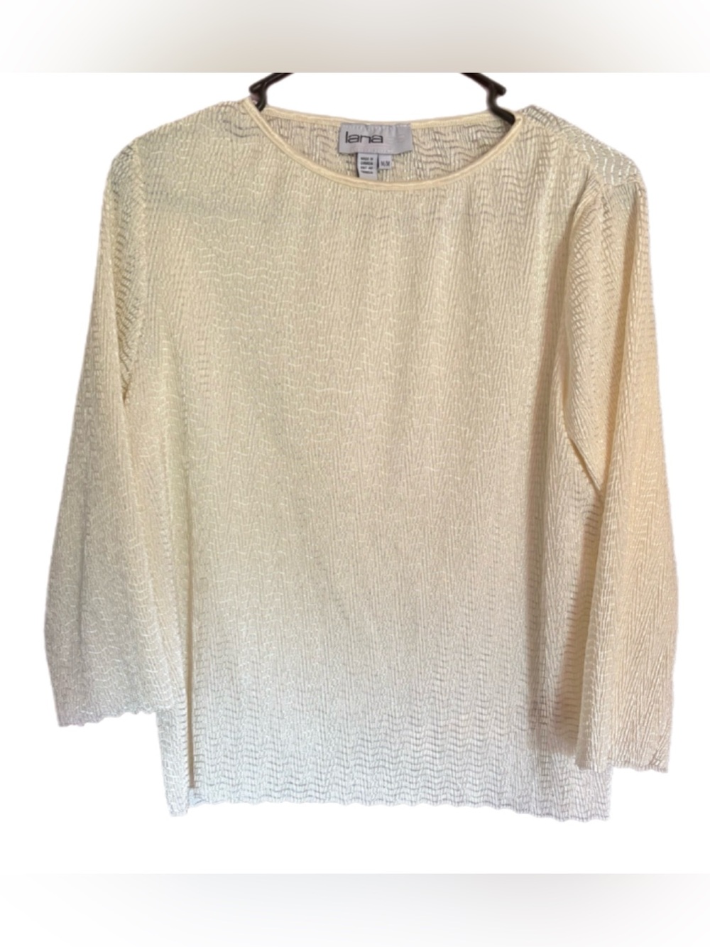 Cream Textured Lightweight Crew Neck Top